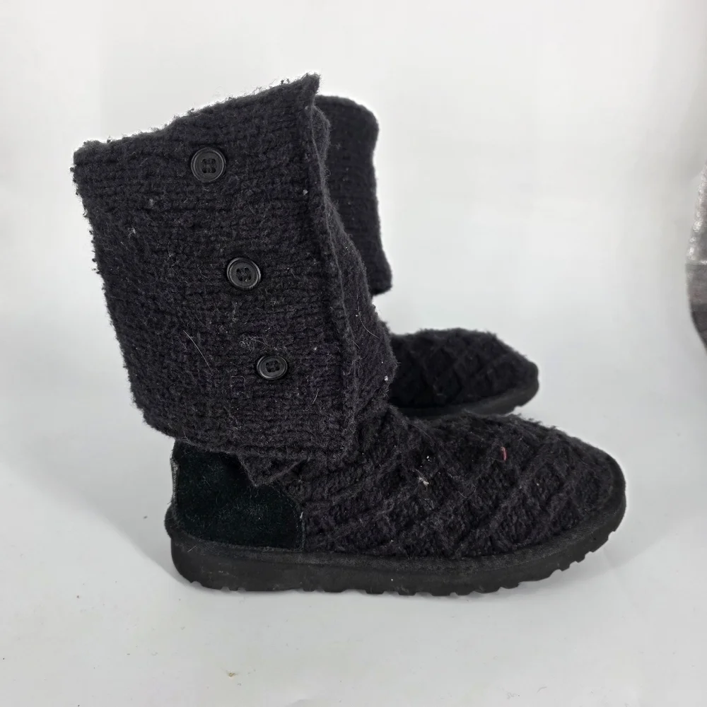 UGG Australia Lattice Cardy Knit Boots #3066 Black Sweater Tall Women's 7 Shoes